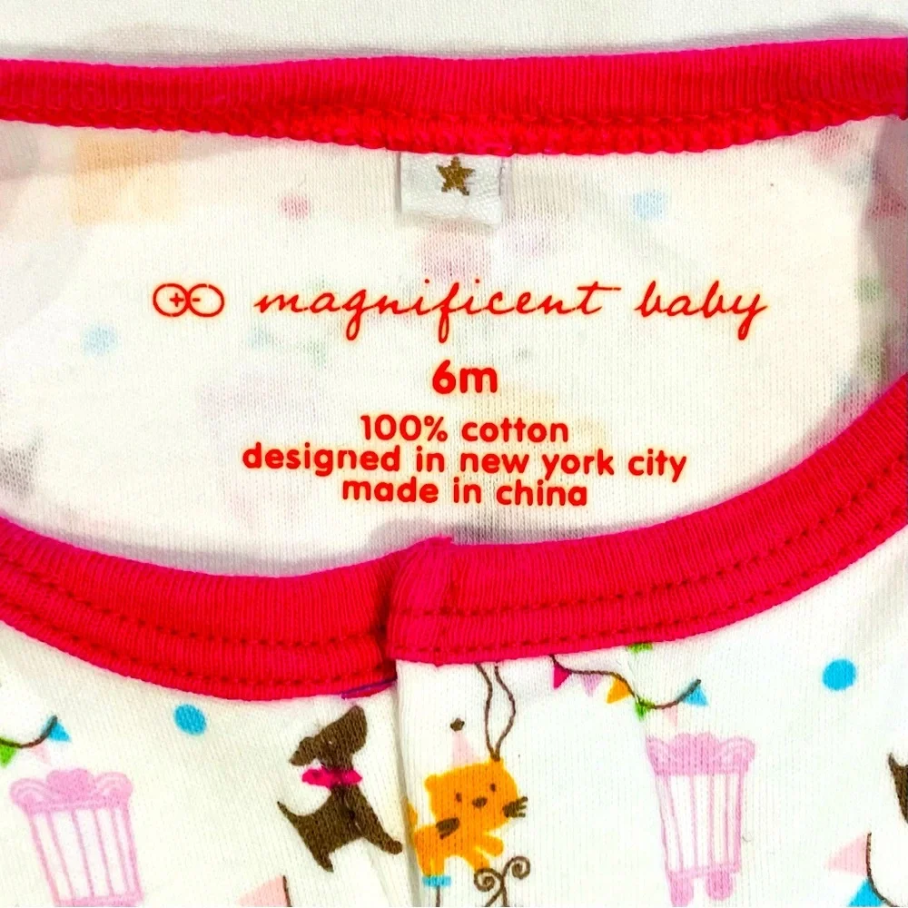 New Magnificent Baby Footie Girls 6M Circus Magnetic Pajamas Sleeper PJs Cotton